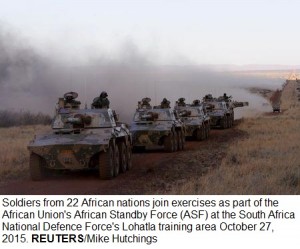 Soldiers from 22 African nations join exercises as part of the African Union's African Standby Force (ASF) at the South Africa National Defence Force's Lohatla training area